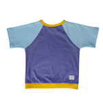 Mitwachsendes kurzarm Shirt mit Rundhalsausschnitt für Kinder in Blau aus Bio-Baumwolle im Unisex-Schnitt