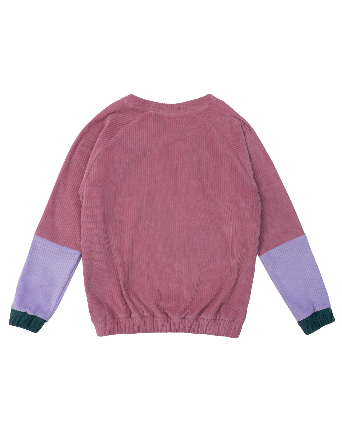 Fairer Unisex Sweater aus Cordnicki aus Bio-Baumwolle in Pink mit fliederfarbenen Ärmeln von der Marke Oktopulli 
