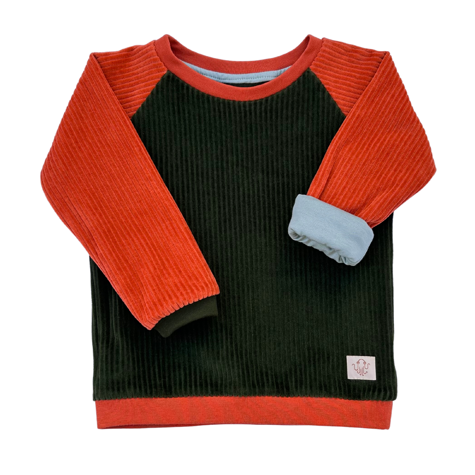 Fairer Cord Alltagsbegleiter für Kinder in Grün Orange aus Bio-Baumwolle von der Marke Oktopulli