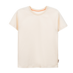 Ein weißes Raglan Shirt aus Bio-Baumwolle der Marke Oktopulli im Unisex-Schnitt.